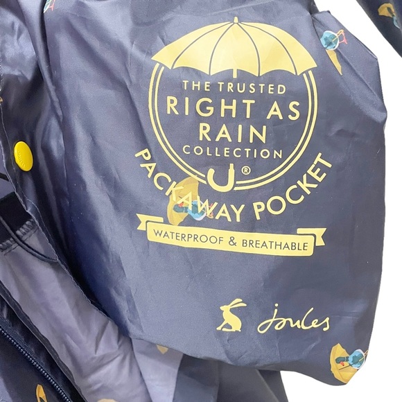 Joules Packable Raincoat Navy Blue Umbrella Ducks Hooded Jacket Women’s Size 4 - Picture 9 of 15